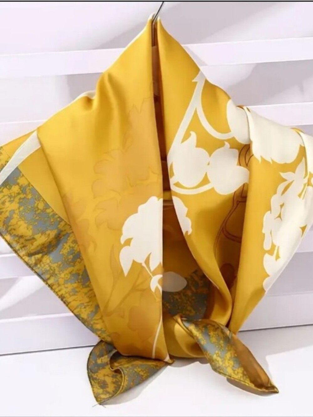 Golden Floral Silk Scarf - Yellow & Cream